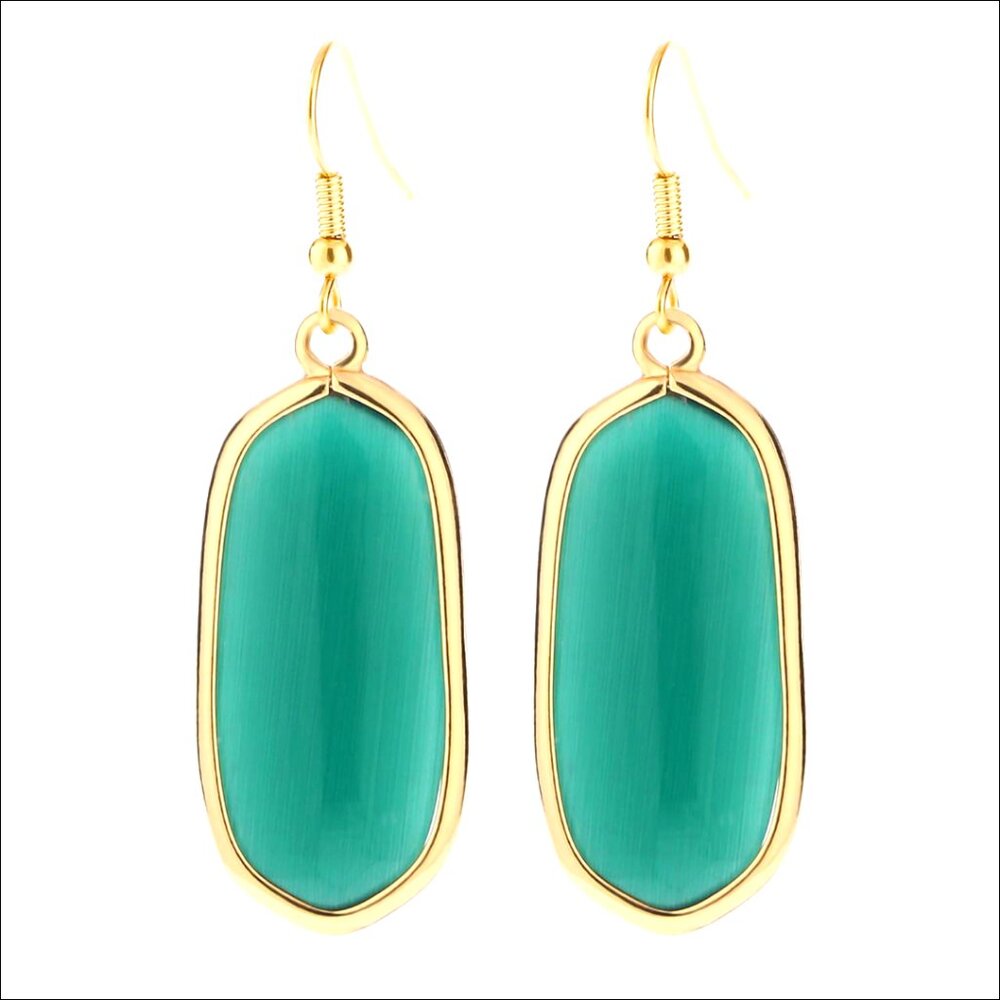 Natural Crystal Stone Drop Dangle Earrings 14K Gold Plated